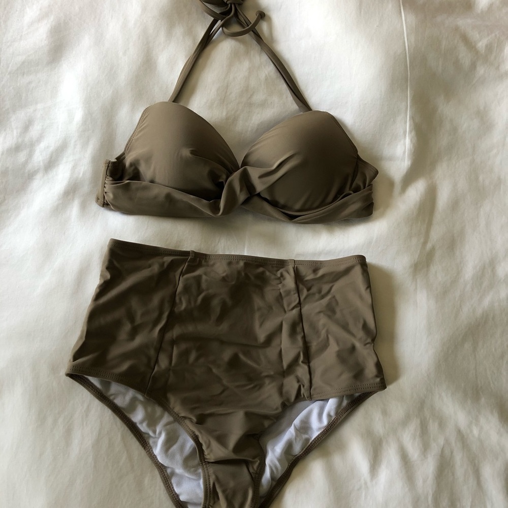 High waisted bikini light olive green by shein